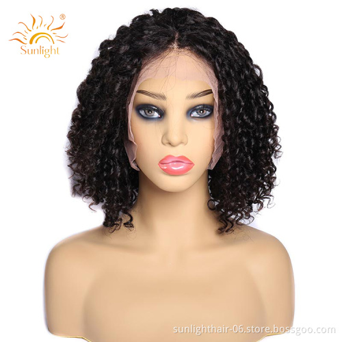 Sunlight Free sample cheap curly virgin human hair short bob lace wigs curly peruvian lace front curly wig bob hair